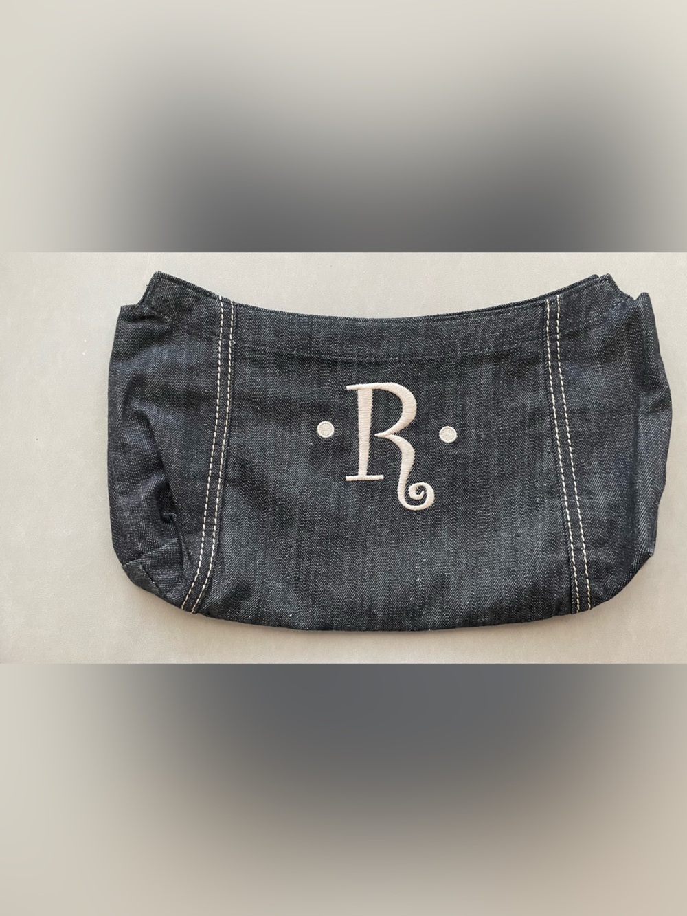 Thirty-One Dark Denim Purse Skirt Bag Cover with Cream Monogram R Womens
